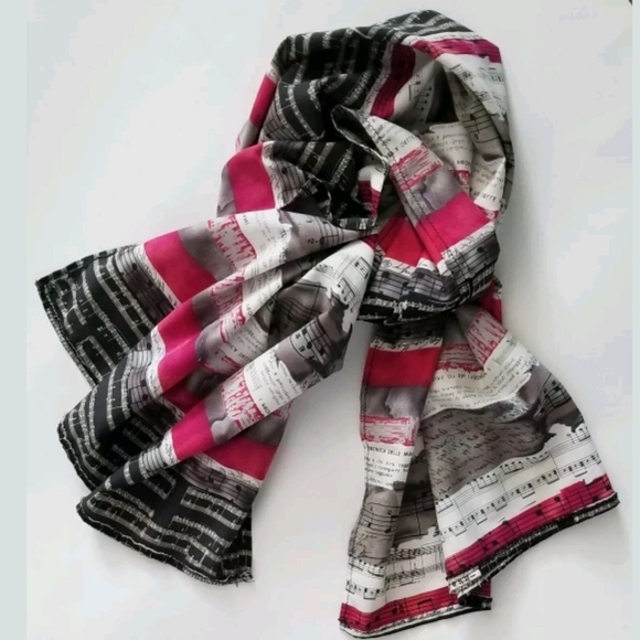 Toyobo Fabric, it's a good life, Music notes pink black white Scarf